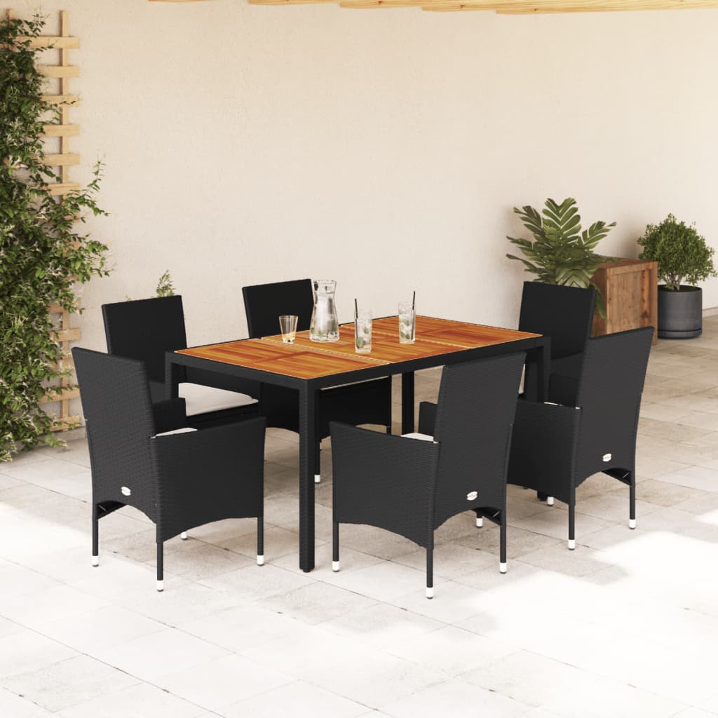 7-delige Tuinset met kussens poly rattan en acaciahout zwart is nu te koop bij PeponiXL, paradijselijk wonen!