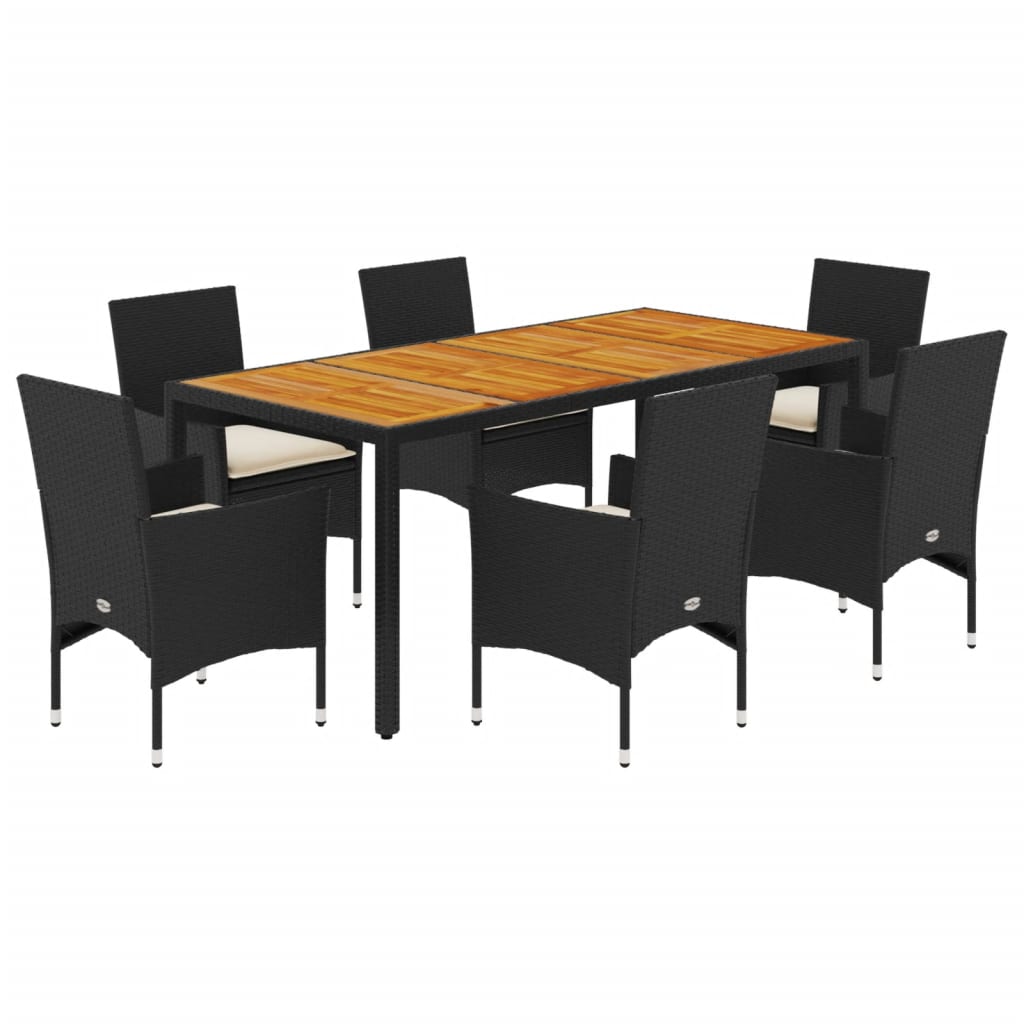 7-delige Tuinset met kussens poly rattan en acaciahout zwart is nu te koop bij PeponiXL, paradijselijk wonen!