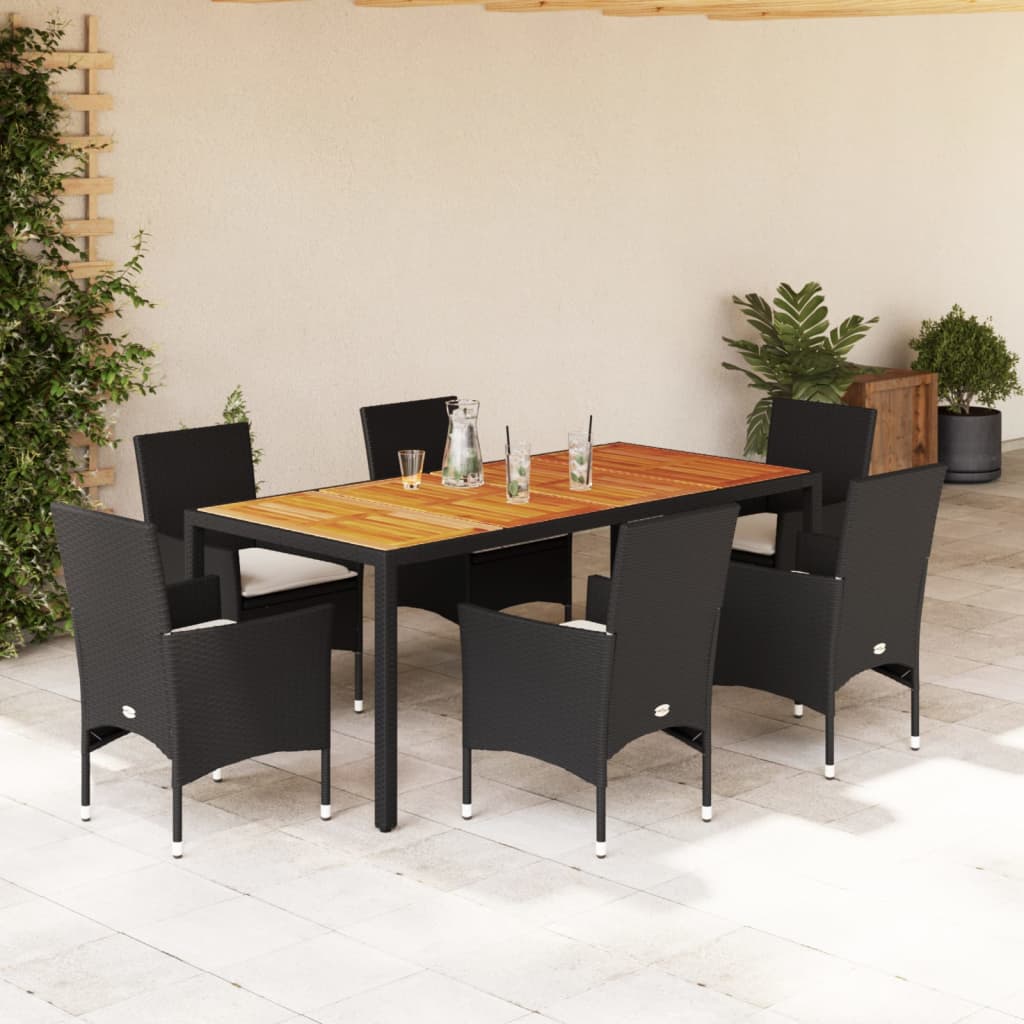 7-delige Tuinset met kussens poly rattan en acaciahout zwart is nu te koop bij PeponiXL, paradijselijk wonen!