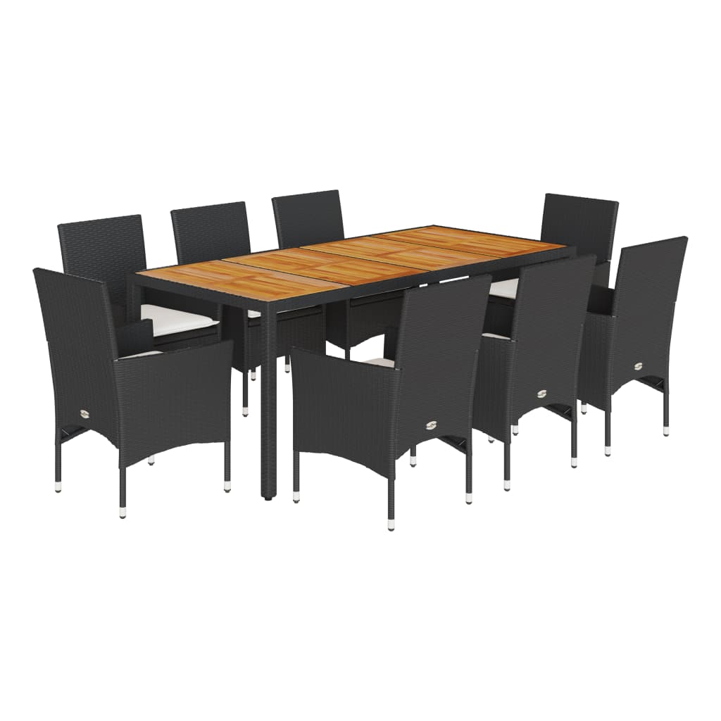 9-delige Tuinset met kussens poly rattan en acaciahout zwart is nu te koop bij PeponiXL, paradijselijk wonen!
