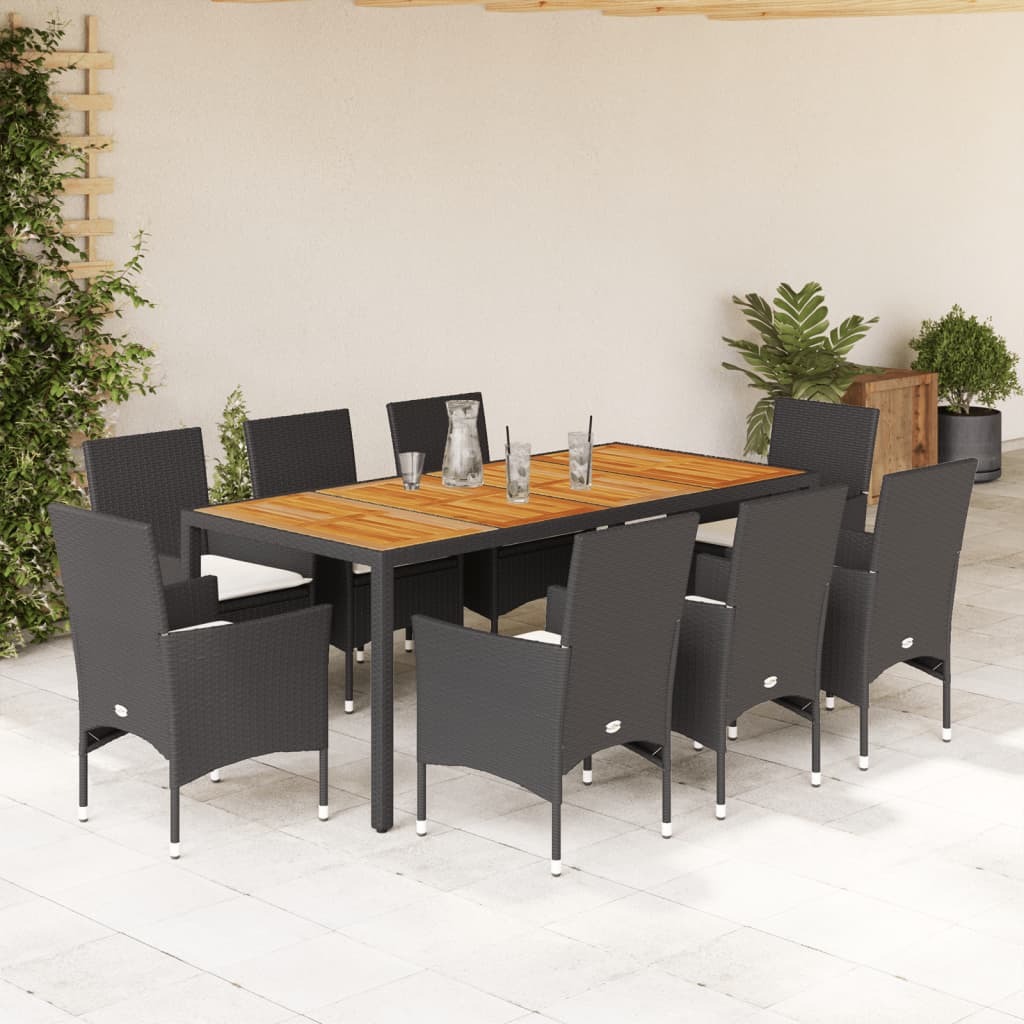 9-delige Tuinset met kussens poly rattan en acaciahout zwart is nu te koop bij PeponiXL, paradijselijk wonen!