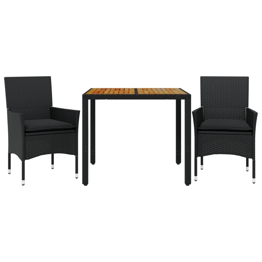 3-delige Tuinset met kussens poly rattan en acaciahout zwart is nu te koop bij PeponiXL, paradijselijk wonen!