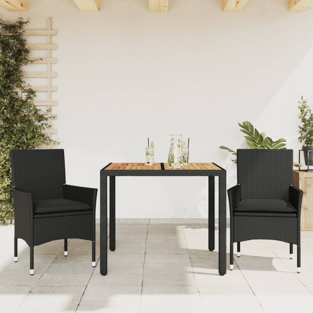 3-delige Tuinset met kussens poly rattan en acaciahout zwart is nu te koop bij PeponiXL, paradijselijk wonen!