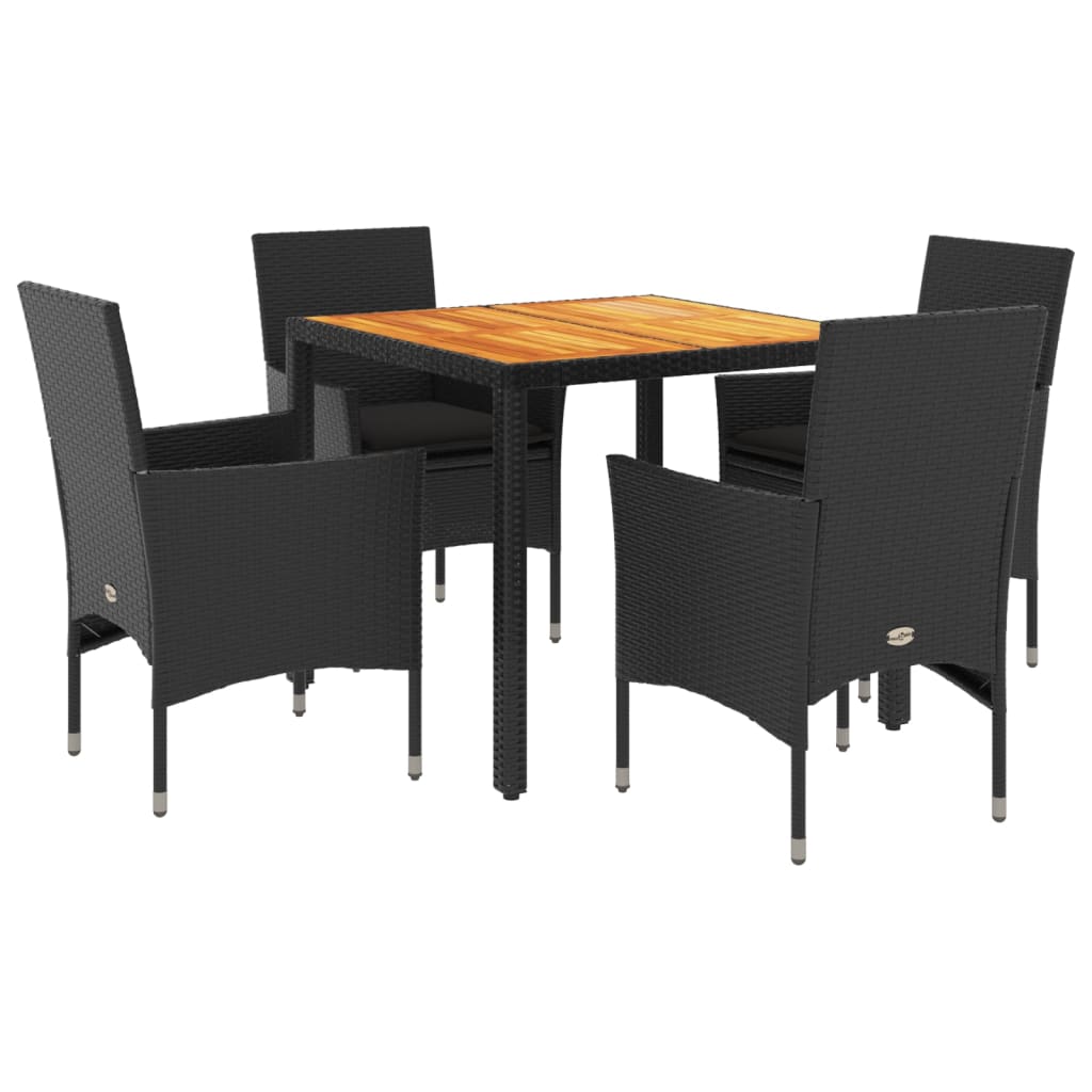 5-delige Loungeset met kussens poly rattan en acaciahout zwart is nu te koop bij PeponiXL, paradijselijk wonen!