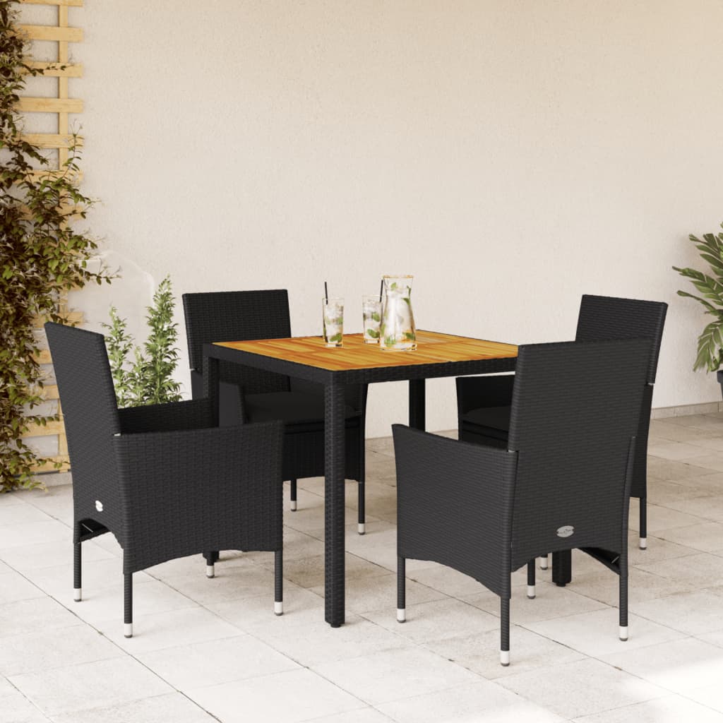 5-delige Loungeset met kussens poly rattan en acaciahout zwart is nu te koop bij PeponiXL, paradijselijk wonen!