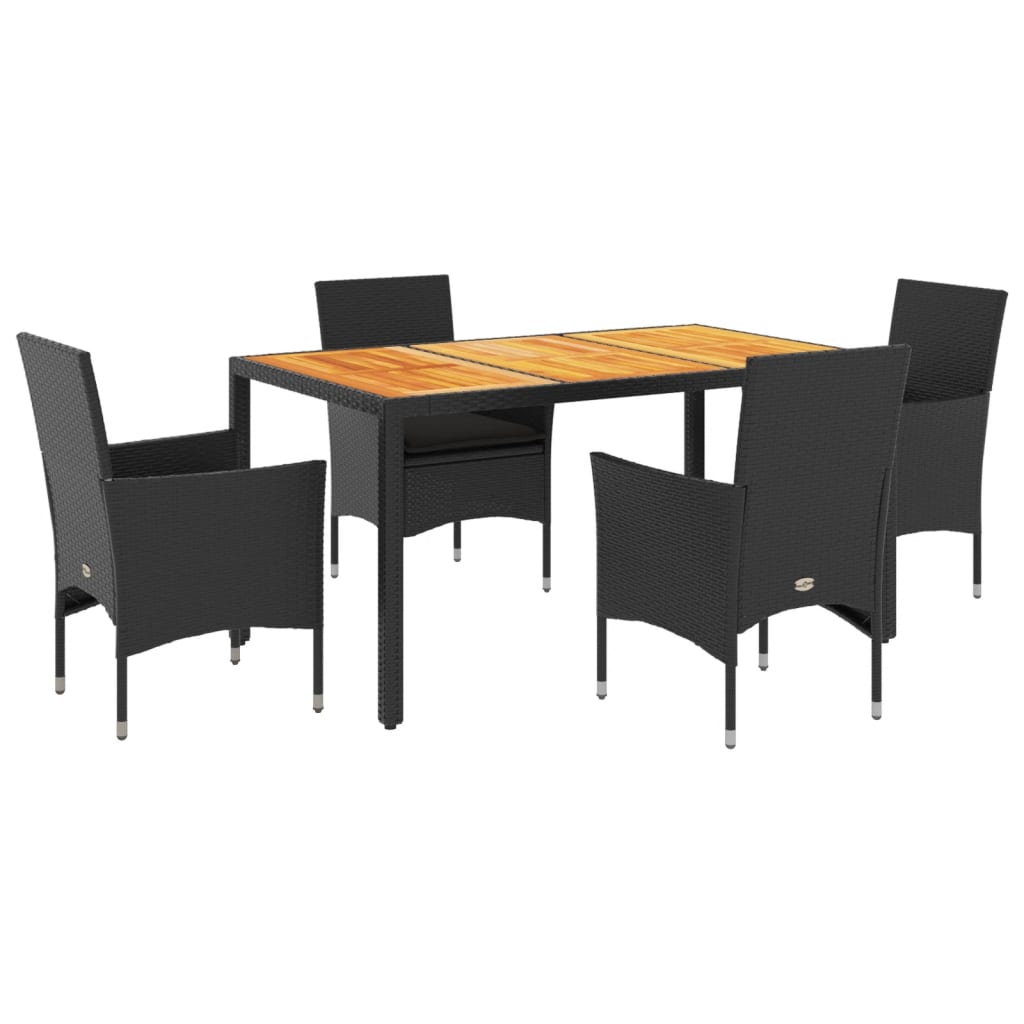 5-delige Loungeset met kussens poly rattan en acaciahout zwart is nu te koop bij PeponiXL, paradijselijk wonen!