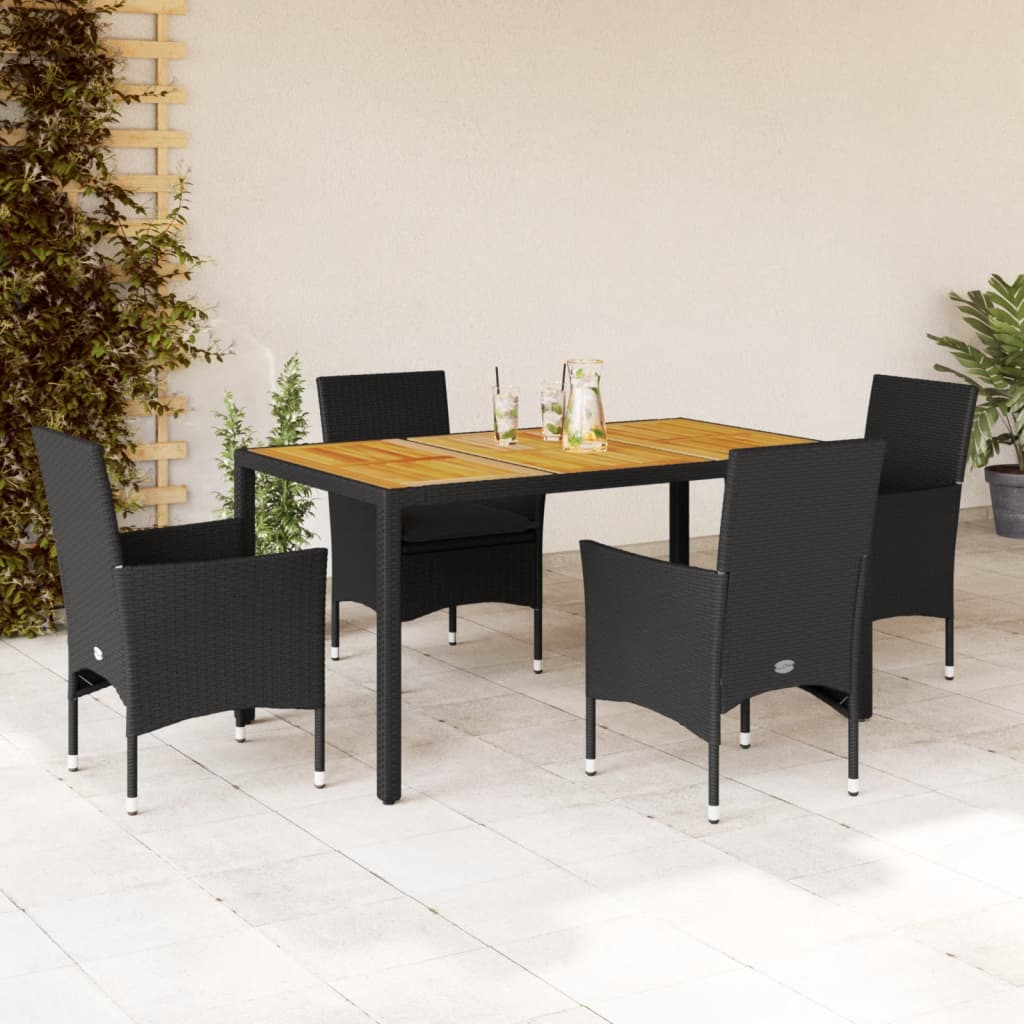 5-delige Loungeset met kussens poly rattan en acaciahout zwart is nu te koop bij PeponiXL, paradijselijk wonen!