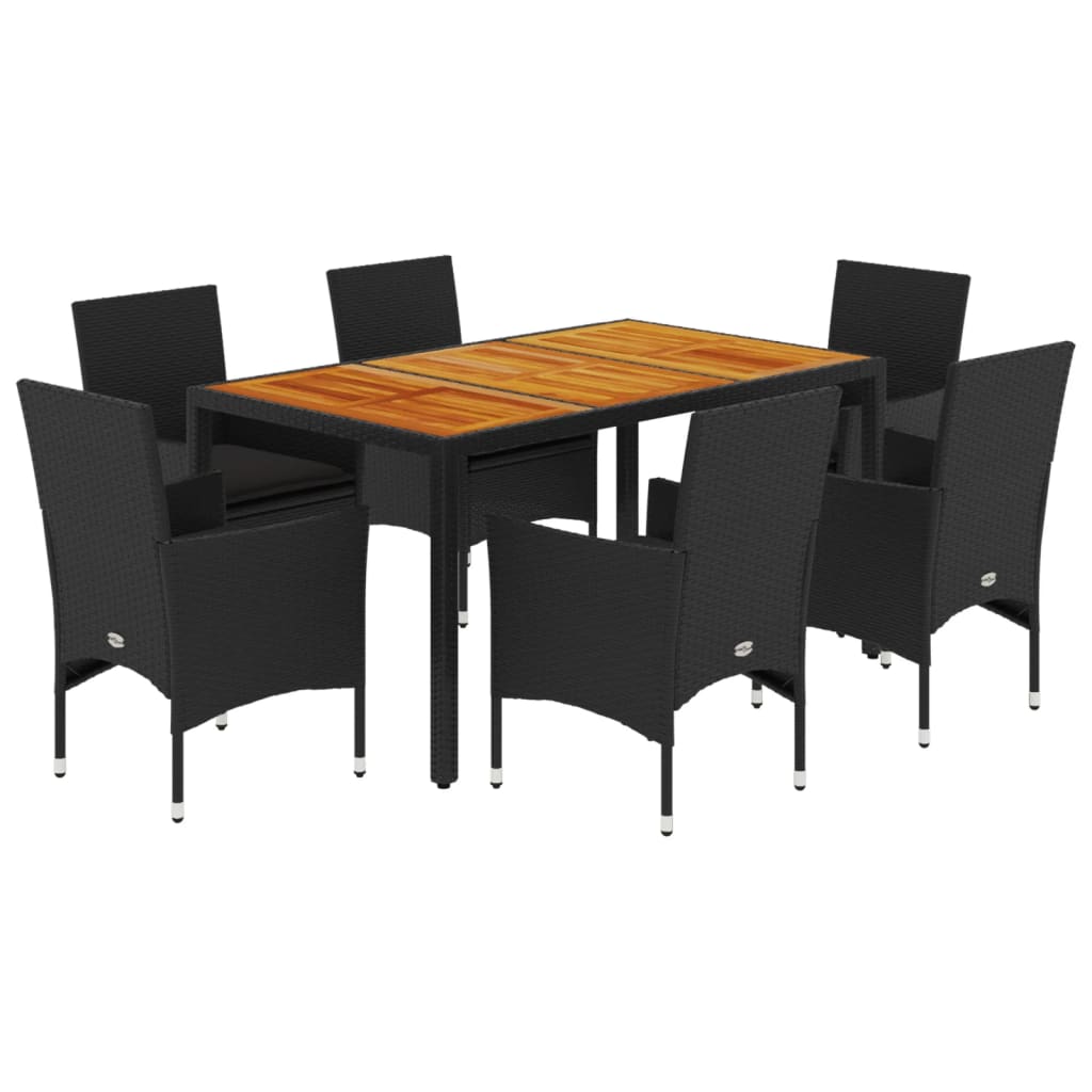 7-delige Tuinset met kussens poly rattan en acaciahout zwart is nu te koop bij PeponiXL, paradijselijk wonen!
