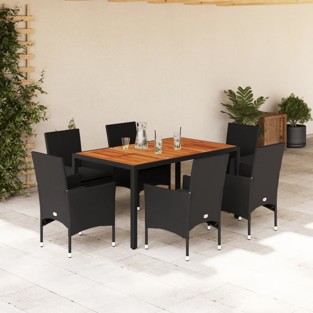 7-delige Tuinset met kussens poly rattan en acaciahout zwart is nu te koop bij PeponiXL, paradijselijk wonen!