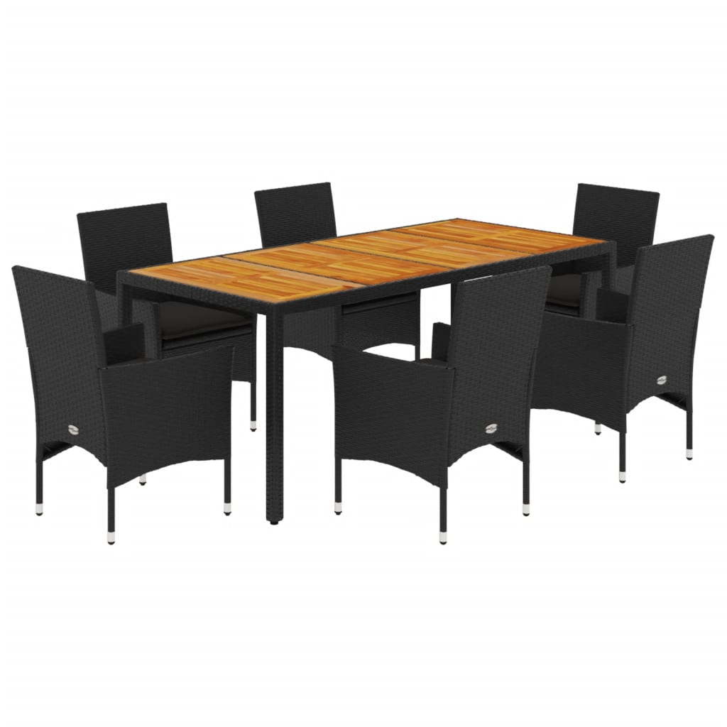 7-delige Tuinset met kussens poly rattan en acaciahout zwart is nu te koop bij PeponiXL, paradijselijk wonen!