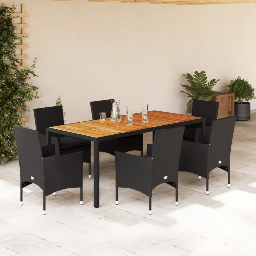 7-delige Tuinset met kussens poly rattan en acaciahout zwart is nu te koop bij PeponiXL, paradijselijk wonen!
