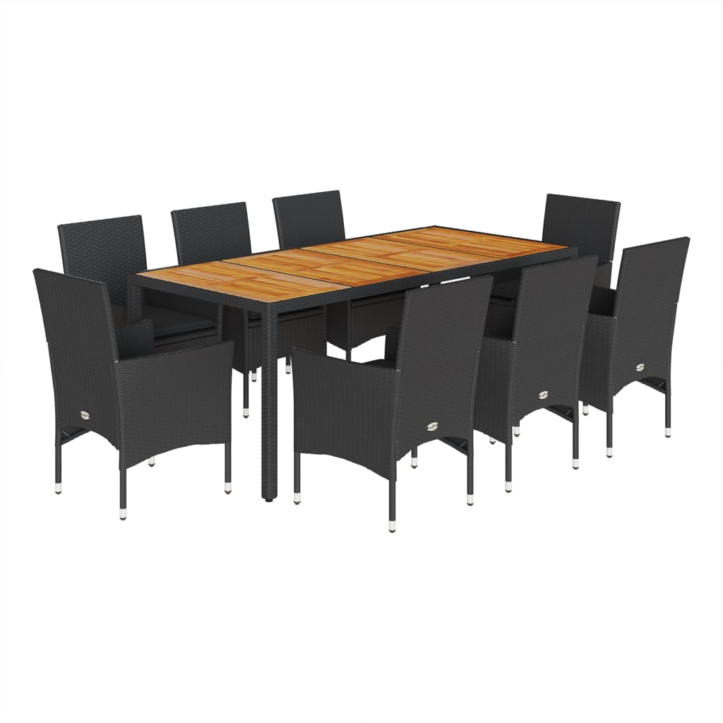 9-delige Tuinset met kussens poly rattan en acaciahout zwart is nu te koop bij PeponiXL, paradijselijk wonen!