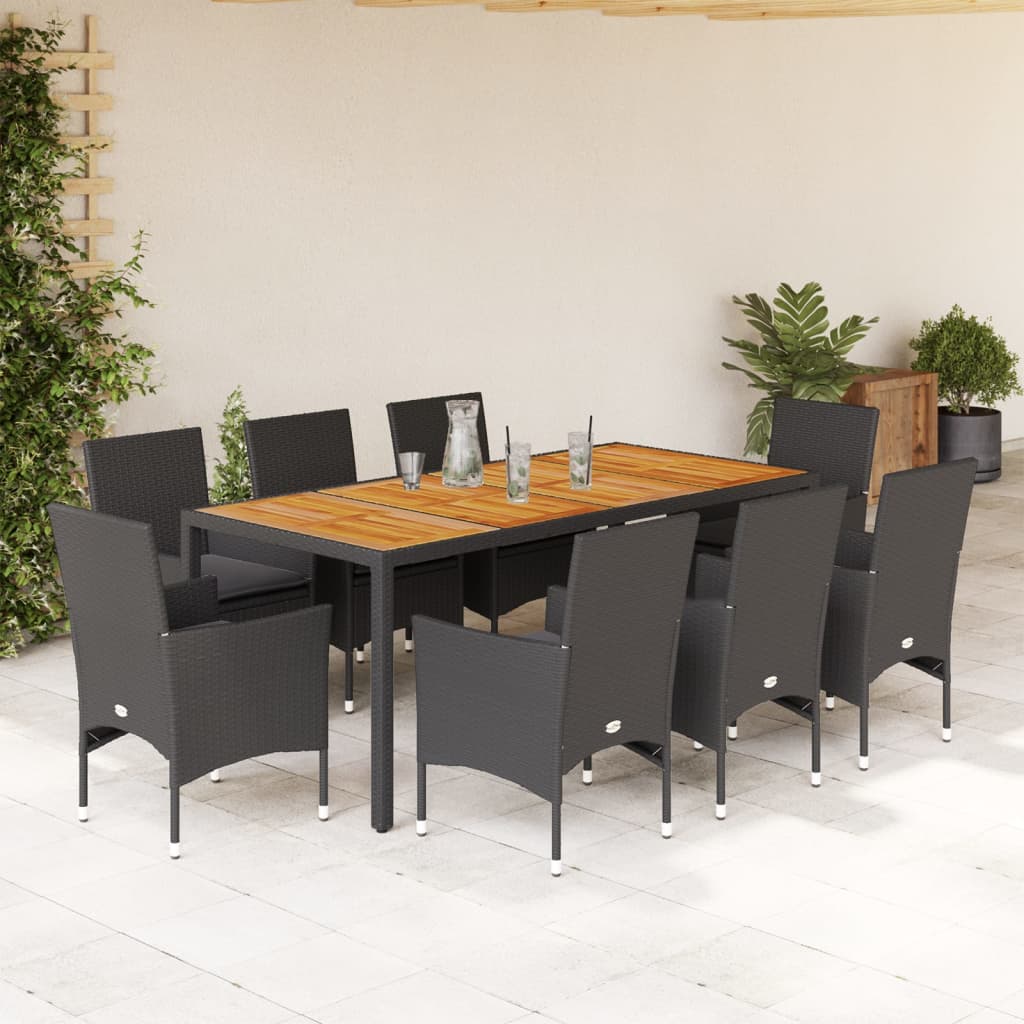 9-delige Tuinset met kussens poly rattan en acaciahout zwart is nu te koop bij PeponiXL, paradijselijk wonen!