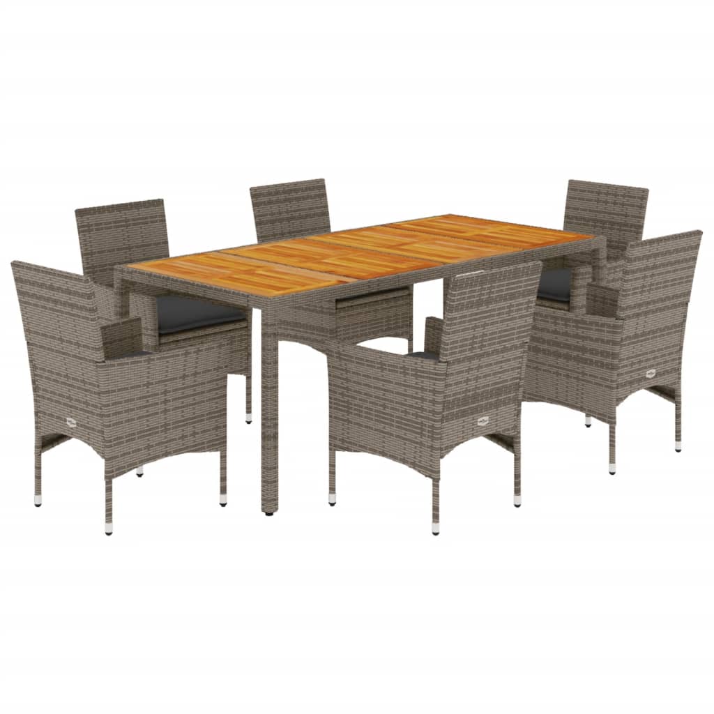 7-delige Tuinset met kussens poly rattan en acaciahout grijs is nu te koop bij PeponiXL, paradijselijk wonen!
