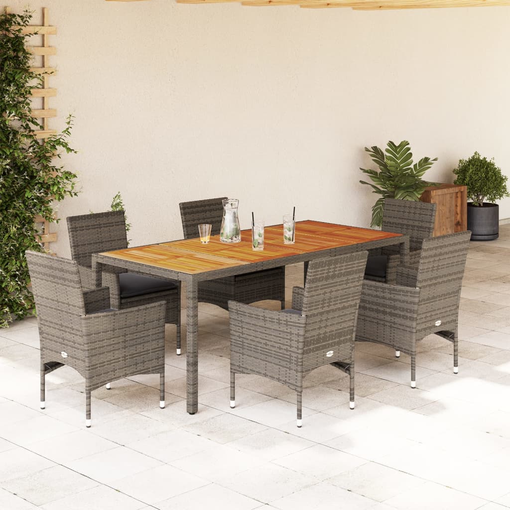 7-delige Tuinset met kussens poly rattan en acaciahout grijs is nu te koop bij PeponiXL, paradijselijk wonen!