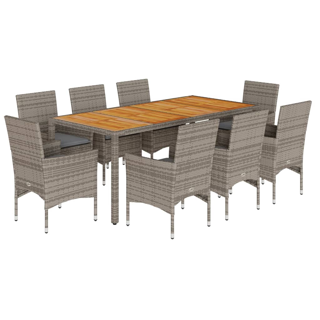 9-delige Tuinset met kussens poly rattan en acaciahout grijs is nu te koop bij PeponiXL, paradijselijk wonen!