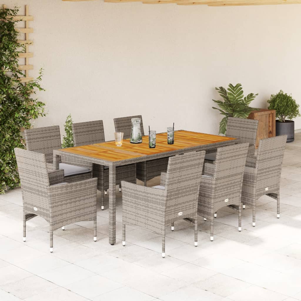 9-delige Tuinset met kussens poly rattan en acaciahout grijs is nu te koop bij PeponiXL, paradijselijk wonen!