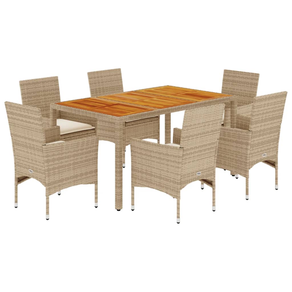 7-delige Tuinset met kussens poly rattan en acaciahout beige is nu te koop bij PeponiXL, paradijselijk wonen!