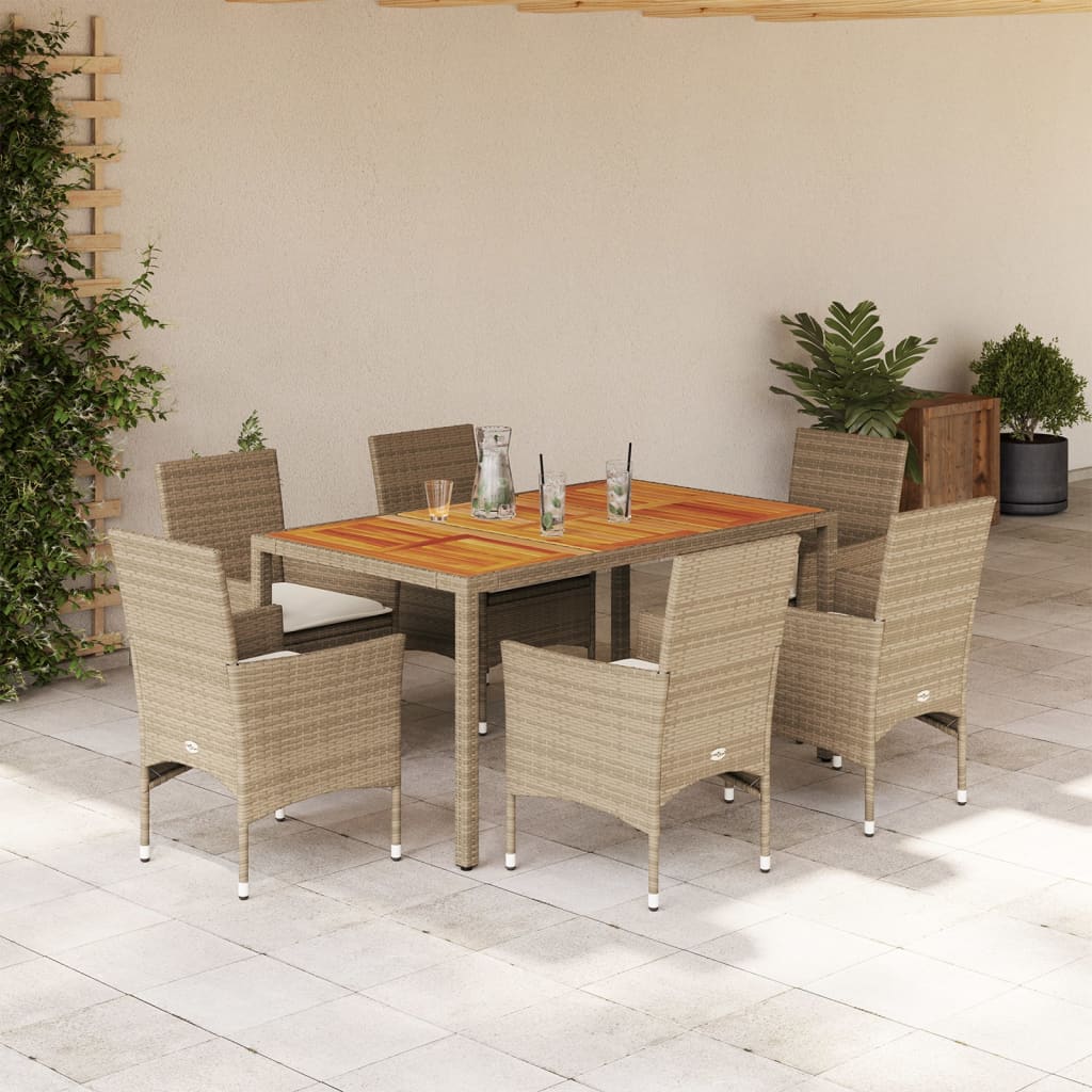 7-delige Tuinset met kussens poly rattan en acaciahout beige is nu te koop bij PeponiXL, paradijselijk wonen!