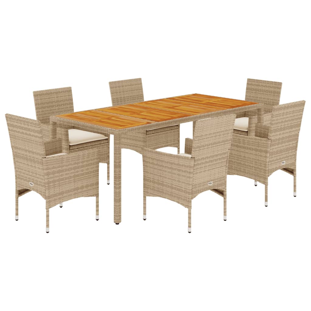7-delige Tuinset met kussens poly rattan en acaciahout beige is nu te koop bij PeponiXL, paradijselijk wonen!