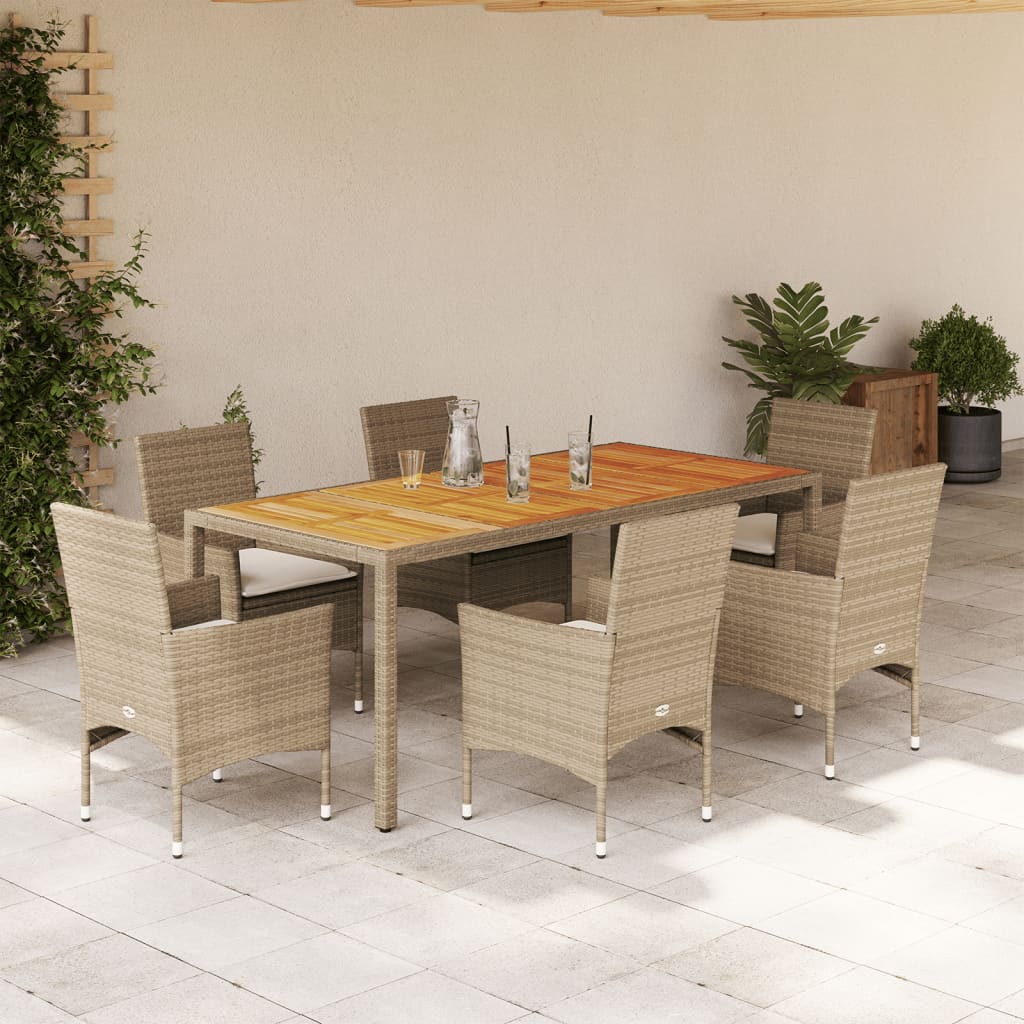 7-delige Tuinset met kussens poly rattan en acaciahout beige is nu te koop bij PeponiXL, paradijselijk wonen!