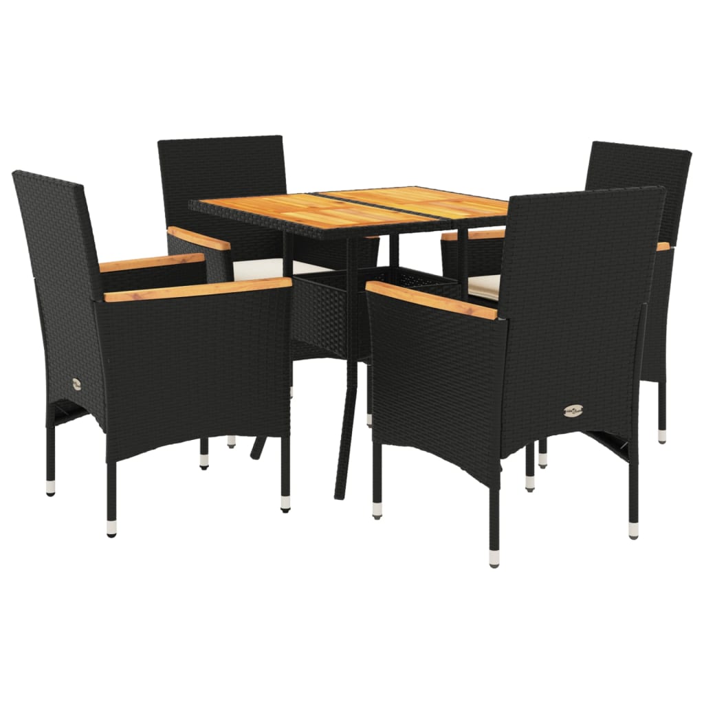 5-delige Loungeset met kussens poly rattan en acaciahout zwart is nu te koop bij PeponiXL, paradijselijk wonen!