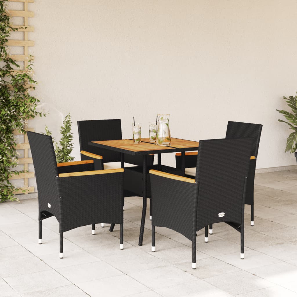 5-delige Loungeset met kussens poly rattan en acaciahout zwart is nu te koop bij PeponiXL, paradijselijk wonen!