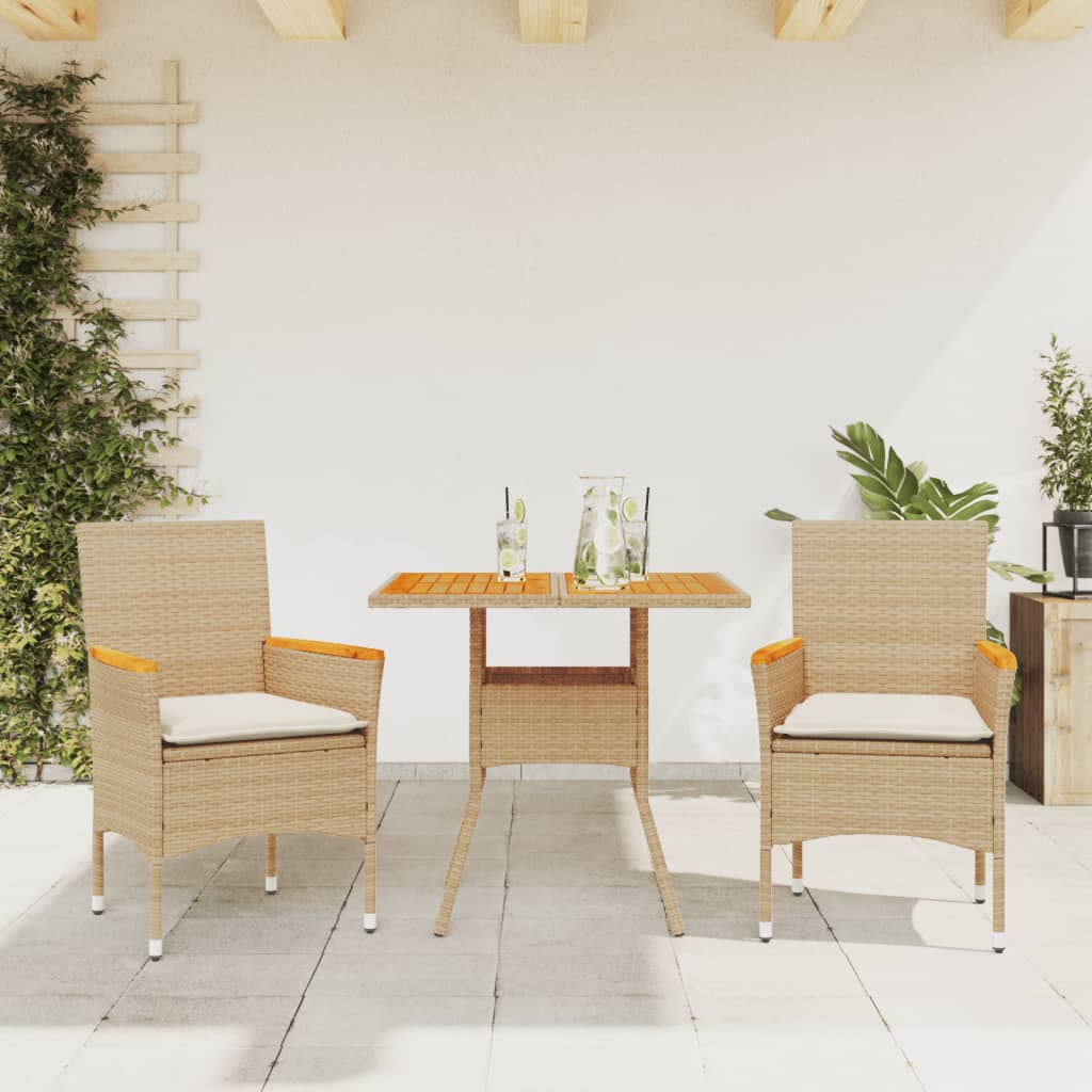 3-delige Tuinset met kussens poly rattan en acaciahout beige is nu te koop bij PeponiXL, paradijselijk wonen!