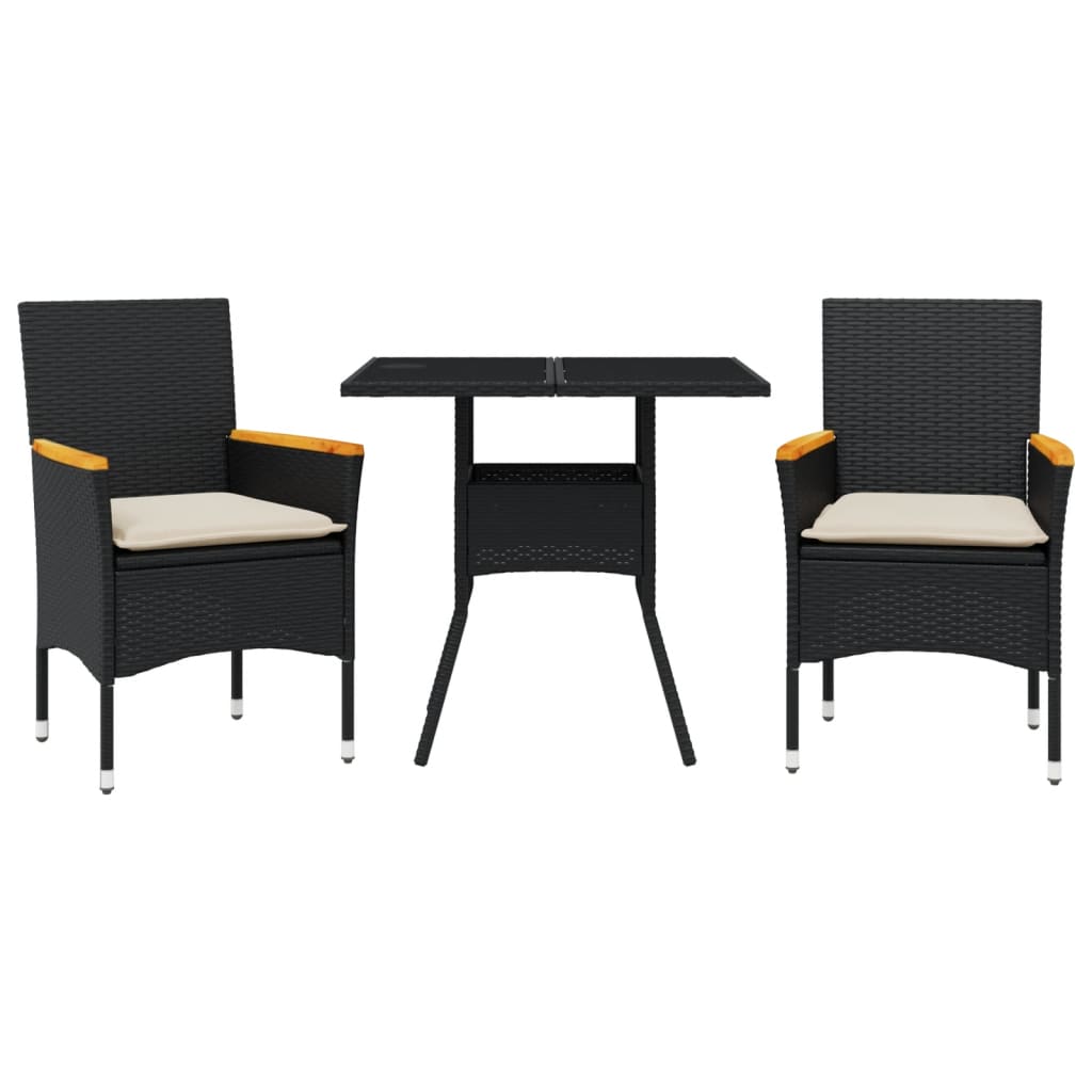 3-delige Tuinset met kussens poly rattan en glas zwart is nu te koop bij PeponiXL, paradijselijk wonen!