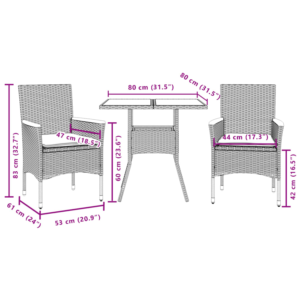 3-delige Tuinset met kussens poly rattan en glas zwart is nu te koop bij PeponiXL, paradijselijk wonen!
