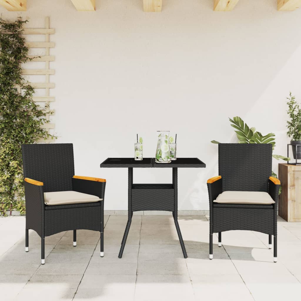 3-delige Tuinset met kussens poly rattan en glas zwart is nu te koop bij PeponiXL, paradijselijk wonen!