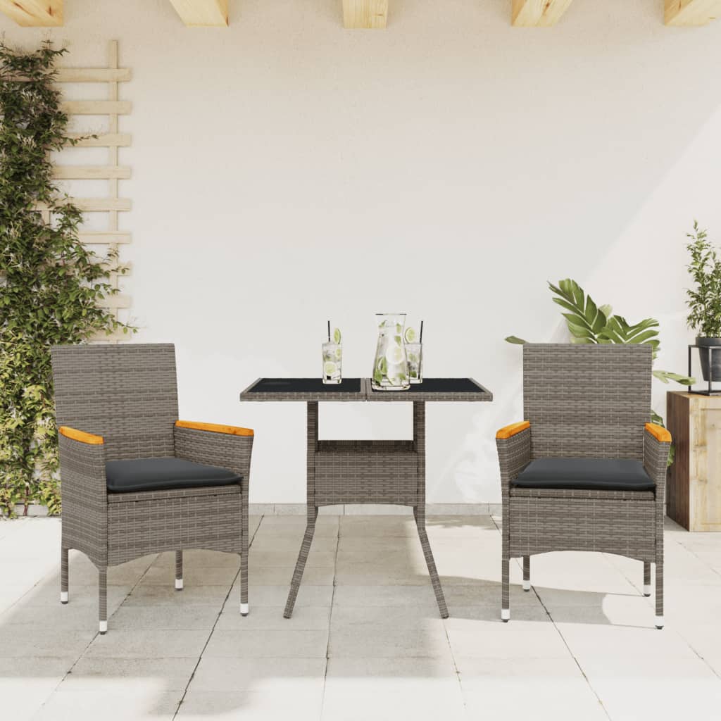 3-delige Tuinset met kussens poly rattan en glas grijs is nu te koop bij PeponiXL, paradijselijk wonen!