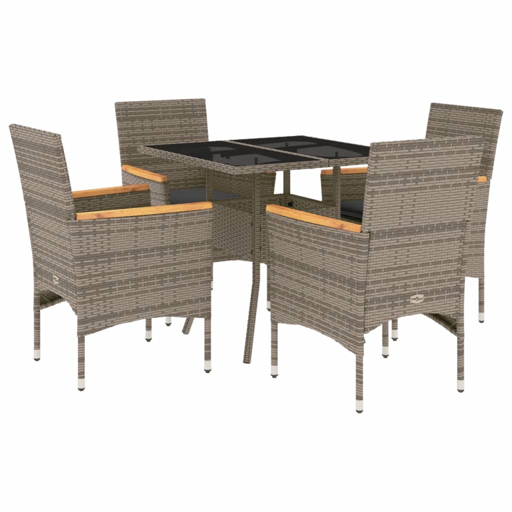 5-delige Tuinset met kussens poly rattan en glas grijs is nu te koop bij PeponiXL, paradijselijk wonen!