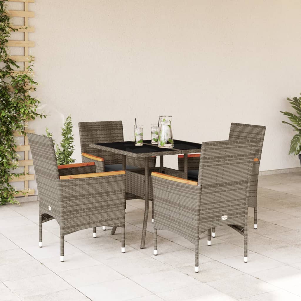 5-delige Tuinset met kussens poly rattan en glas grijs is nu te koop bij PeponiXL, paradijselijk wonen!