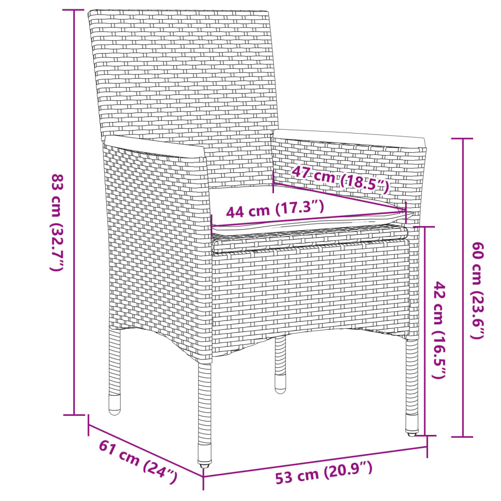 3-delige Tuinset met kussens poly rattan en glas beige