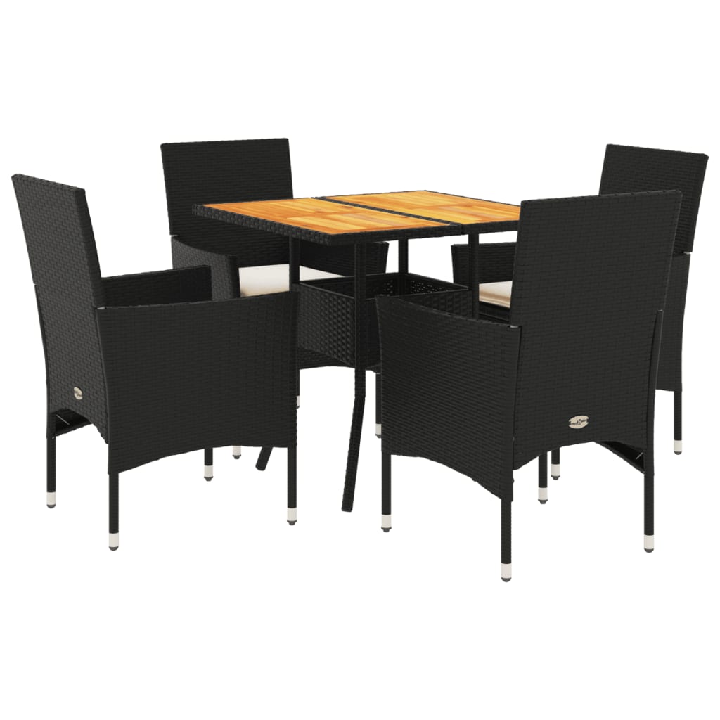 5-delige Loungeset met kussens poly rattan en acaciahout zwart is nu te koop bij PeponiXL, paradijselijk wonen!