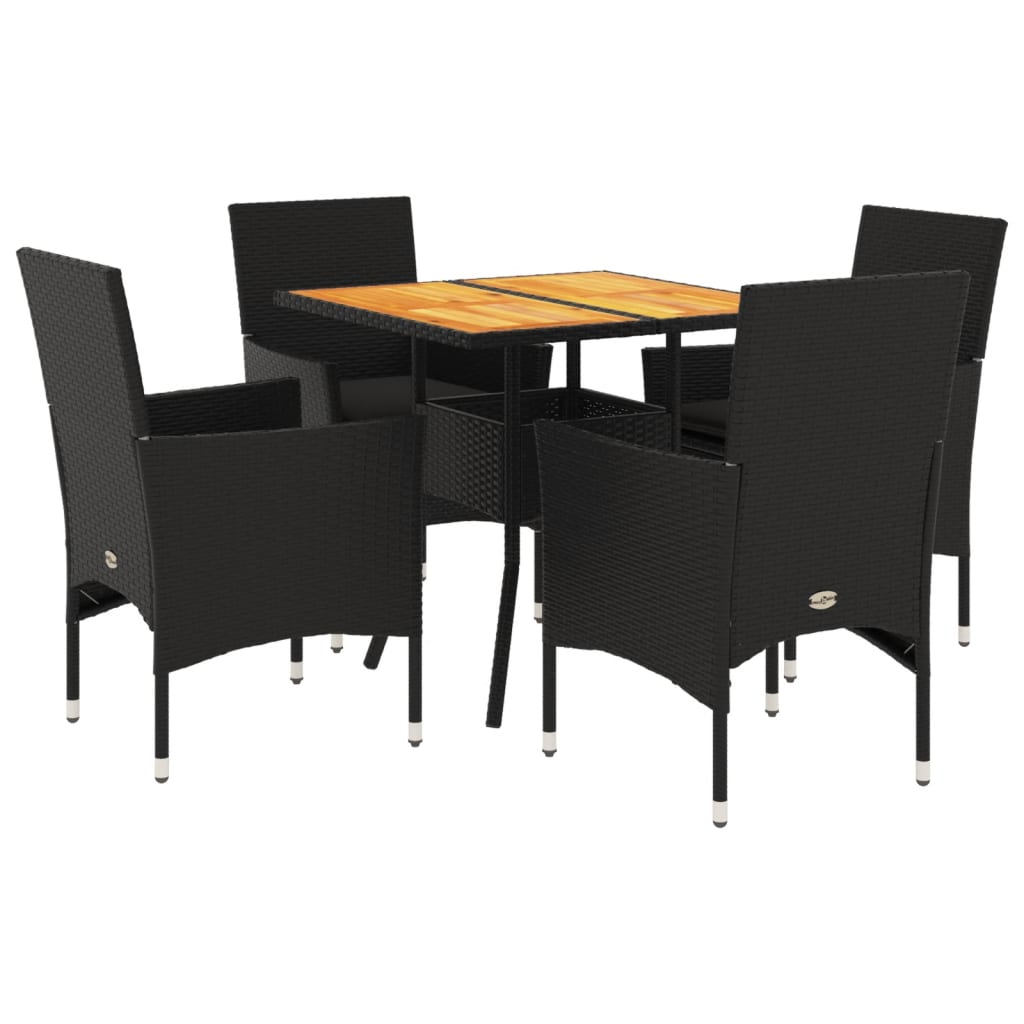 5-delige Loungeset met kussens poly rattan en acaciahout zwart is nu te koop bij PeponiXL, paradijselijk wonen!