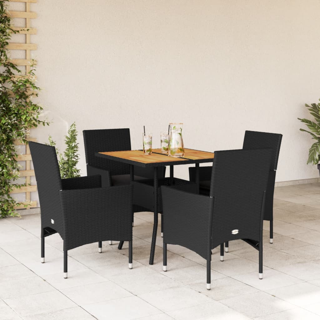 5-delige Loungeset met kussens poly rattan en acaciahout zwart is nu te koop bij PeponiXL, paradijselijk wonen!