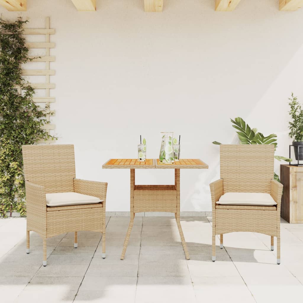 3-delige Tuinset met kussens poly rattan en acaciahout beige is nu te koop bij PeponiXL, paradijselijk wonen!