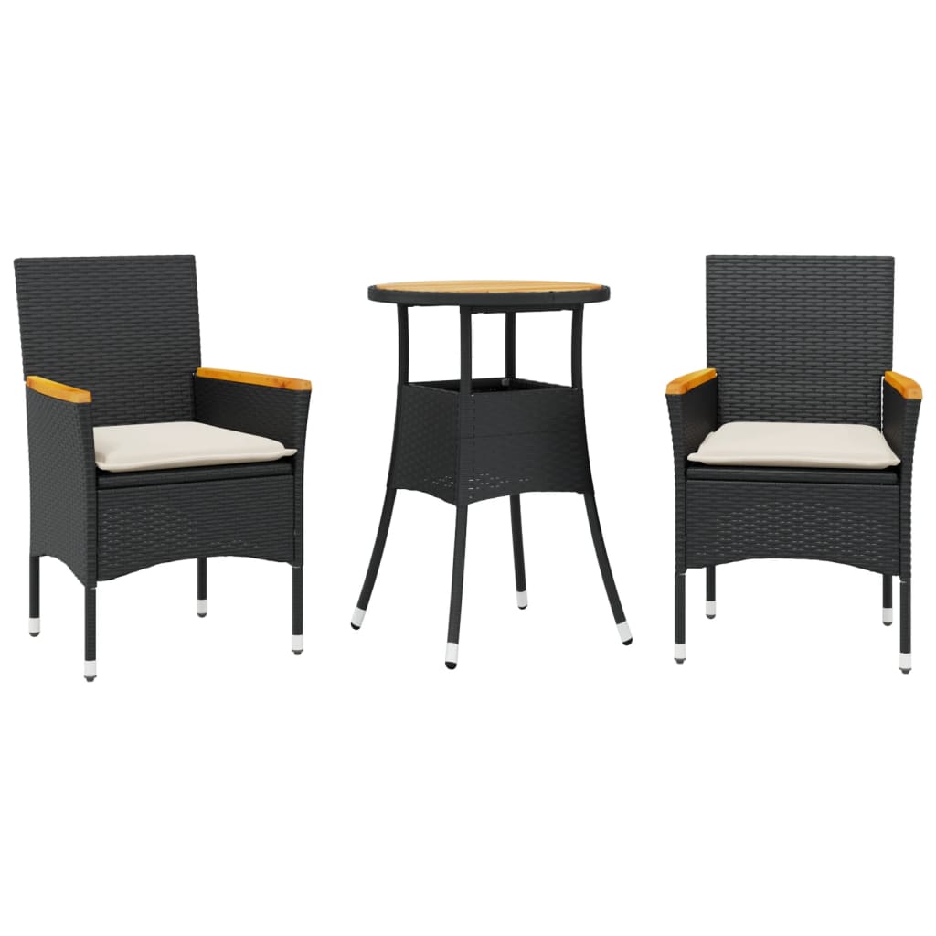 3-delige Tuinset met kussens poly rattan en acaciahout zwart is nu te koop bij PeponiXL, paradijselijk wonen!