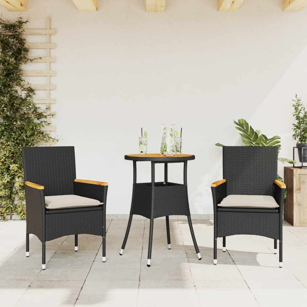 3-delige Tuinset met kussens poly rattan en acaciahout zwart is nu te koop bij PeponiXL, paradijselijk wonen!