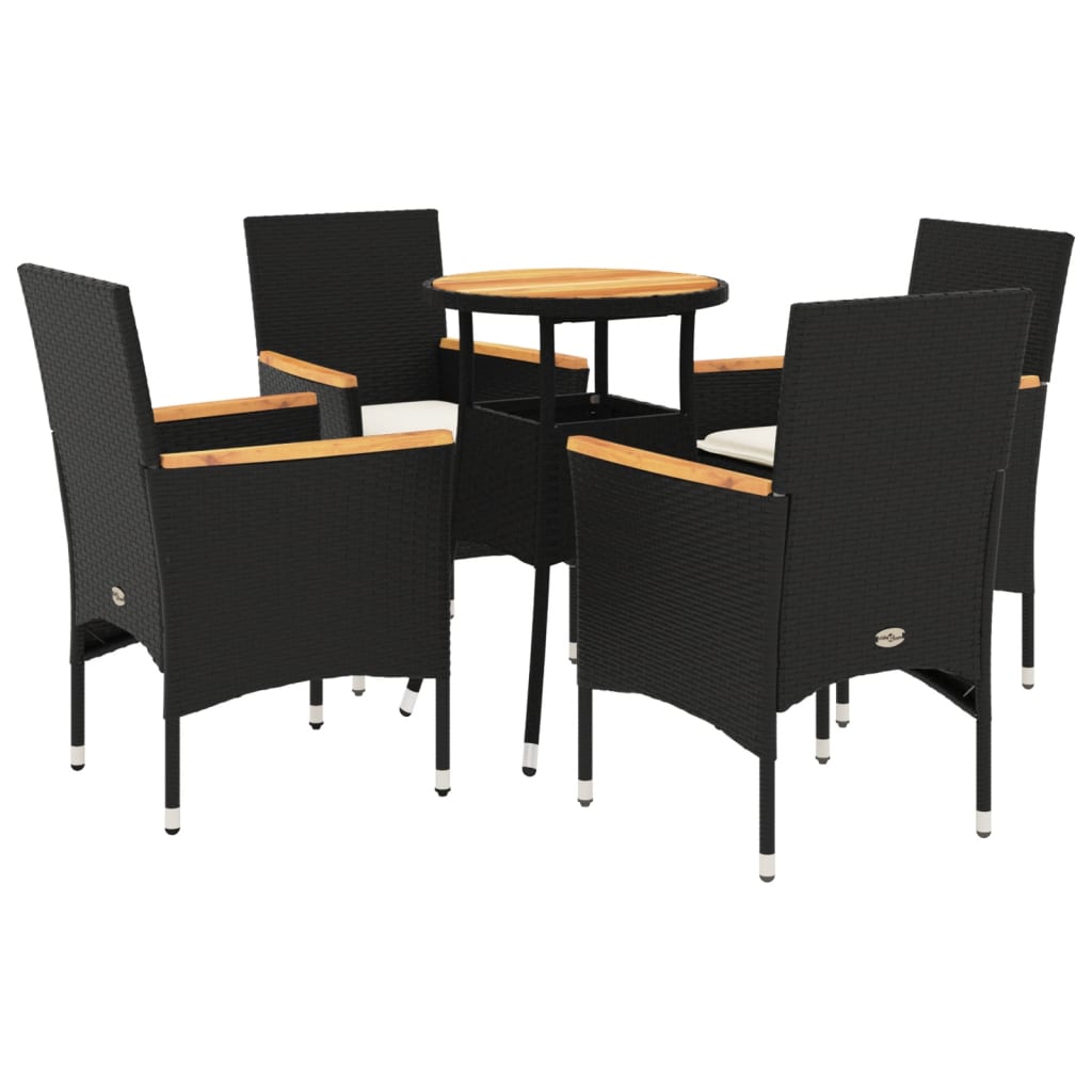 5-delige Loungeset met kussens poly rattan en acaciahout zwart is nu te koop bij PeponiXL, paradijselijk wonen!