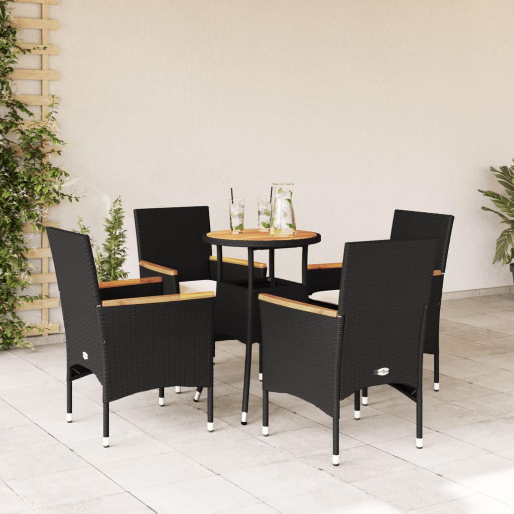 5-delige Loungeset met kussens poly rattan en acaciahout zwart is nu te koop bij PeponiXL, paradijselijk wonen!