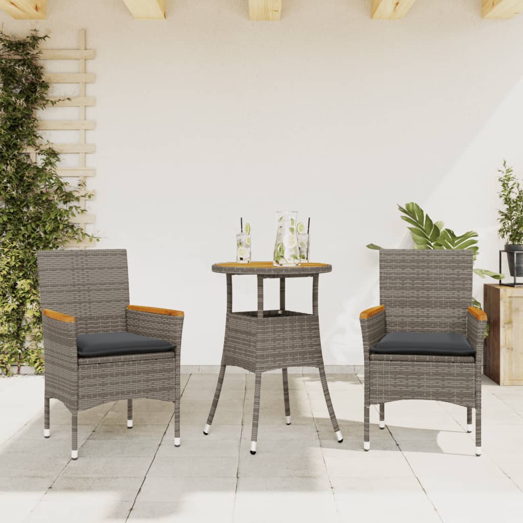 3-delige Tuinset met kussens poly rattan en acaciahout grijs is nu te koop bij PeponiXL, paradijselijk wonen!