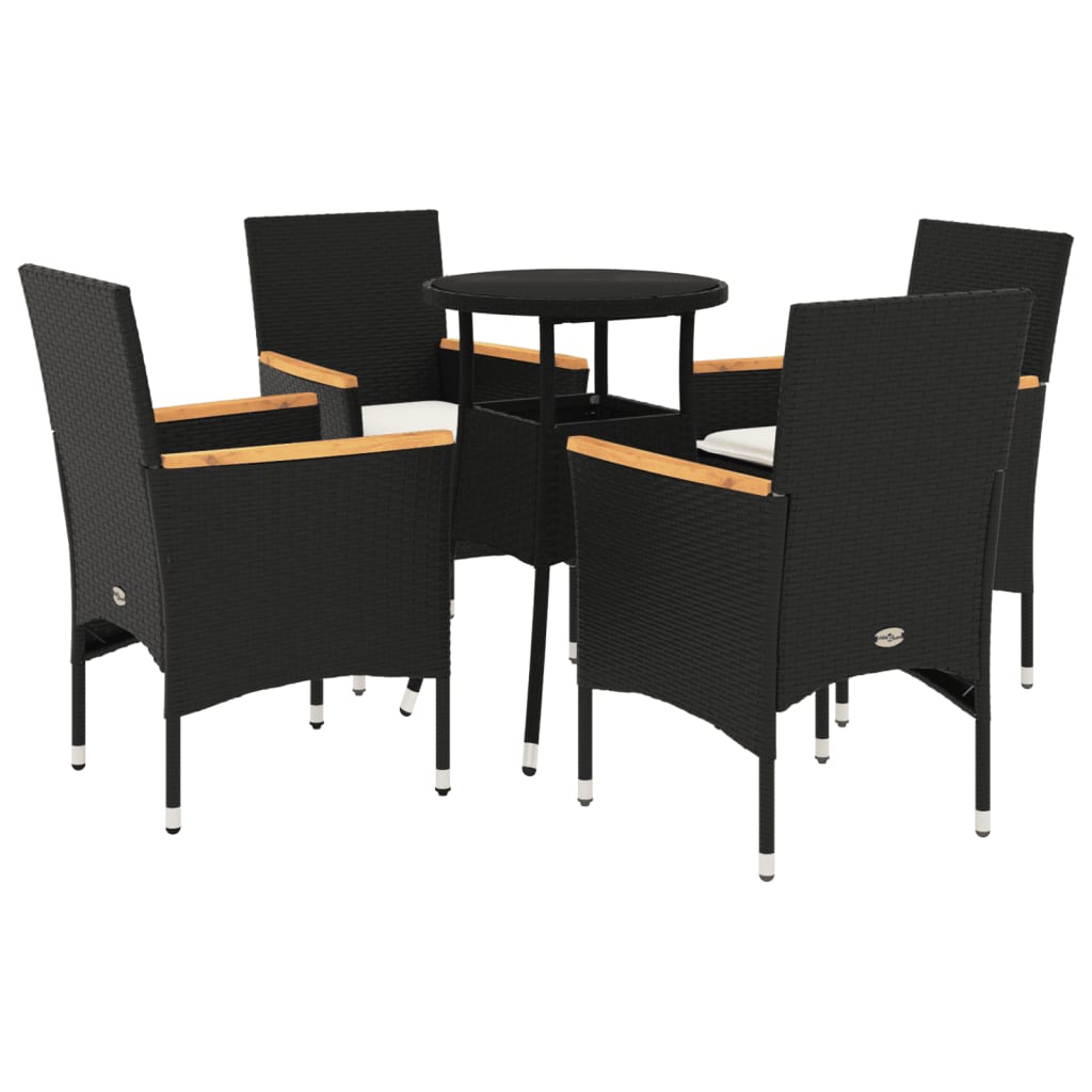 5-delige Tuinset met kussens poly rattan en glas zwart is nu te koop bij PeponiXL, paradijselijk wonen!
