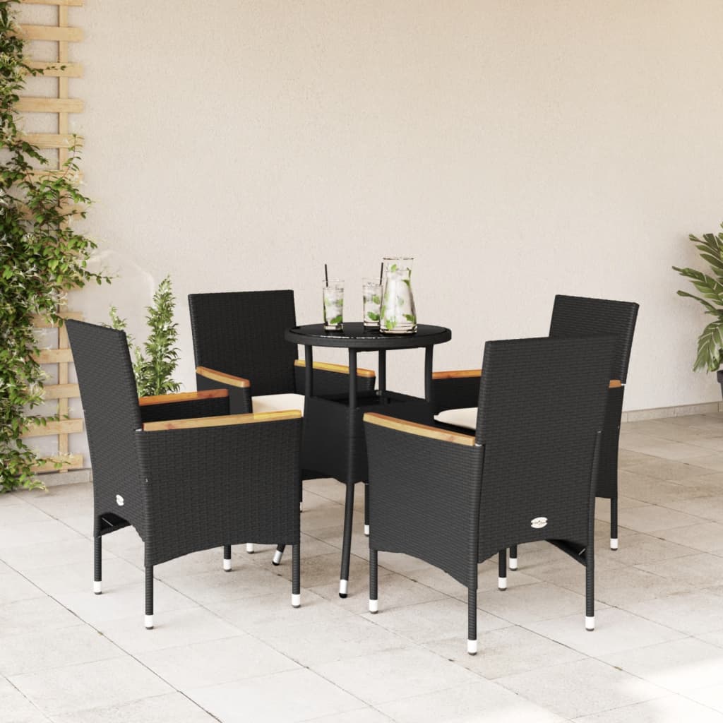 5-delige Tuinset met kussens poly rattan en glas zwart is nu te koop bij PeponiXL, paradijselijk wonen!