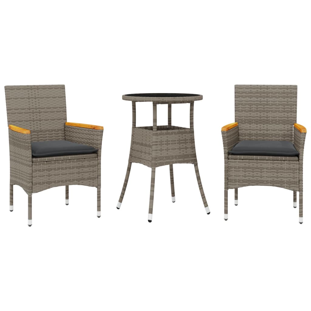 3-delige Tuinset met kussens poly rattan en glas grijs is nu te koop bij PeponiXL, paradijselijk wonen!