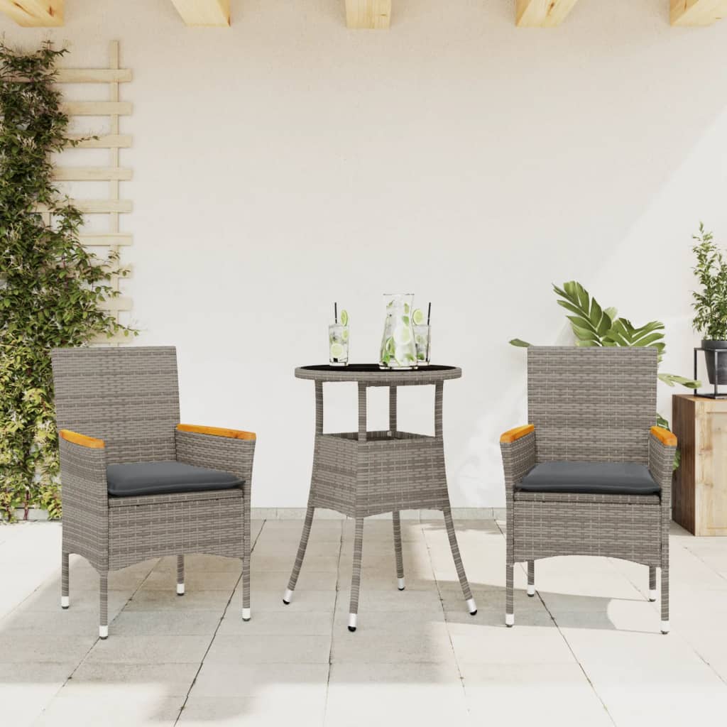 3-delige Tuinset met kussens poly rattan en glas grijs is nu te koop bij PeponiXL, paradijselijk wonen!