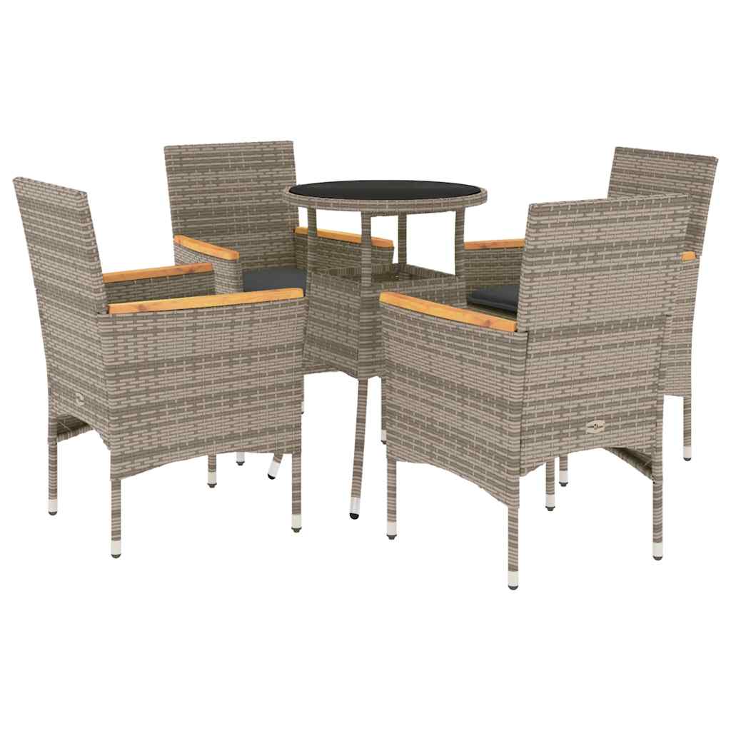 5-delige Tuinset met kussens poly rattan en glas grijs is nu te koop bij PeponiXL, paradijselijk wonen!