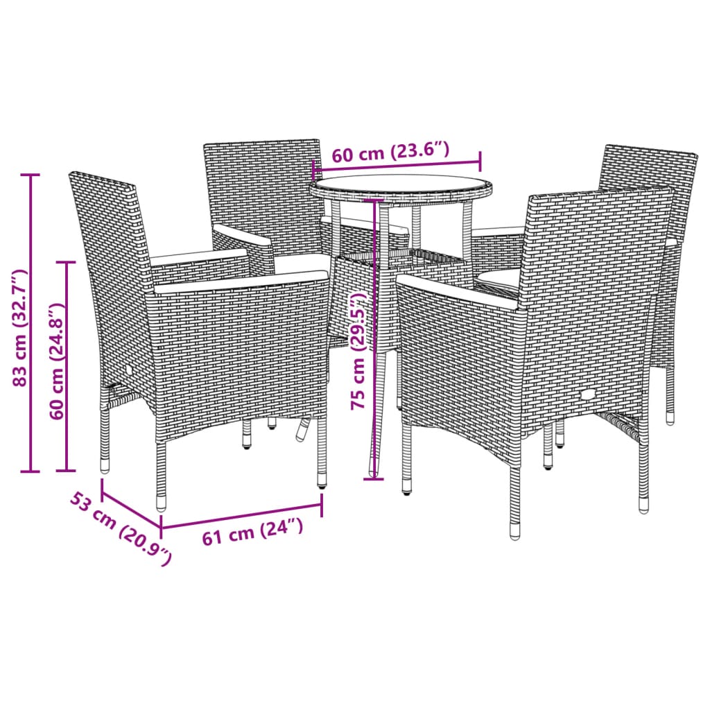 5-delige Tuinset met kussens poly rattan en glas grijs is nu te koop bij PeponiXL, paradijselijk wonen!